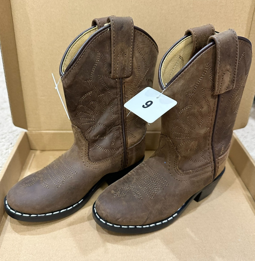Masterson Boots Kids Leather Western Cowboy Almond Toe Size 9 RB2000C Brown NEW